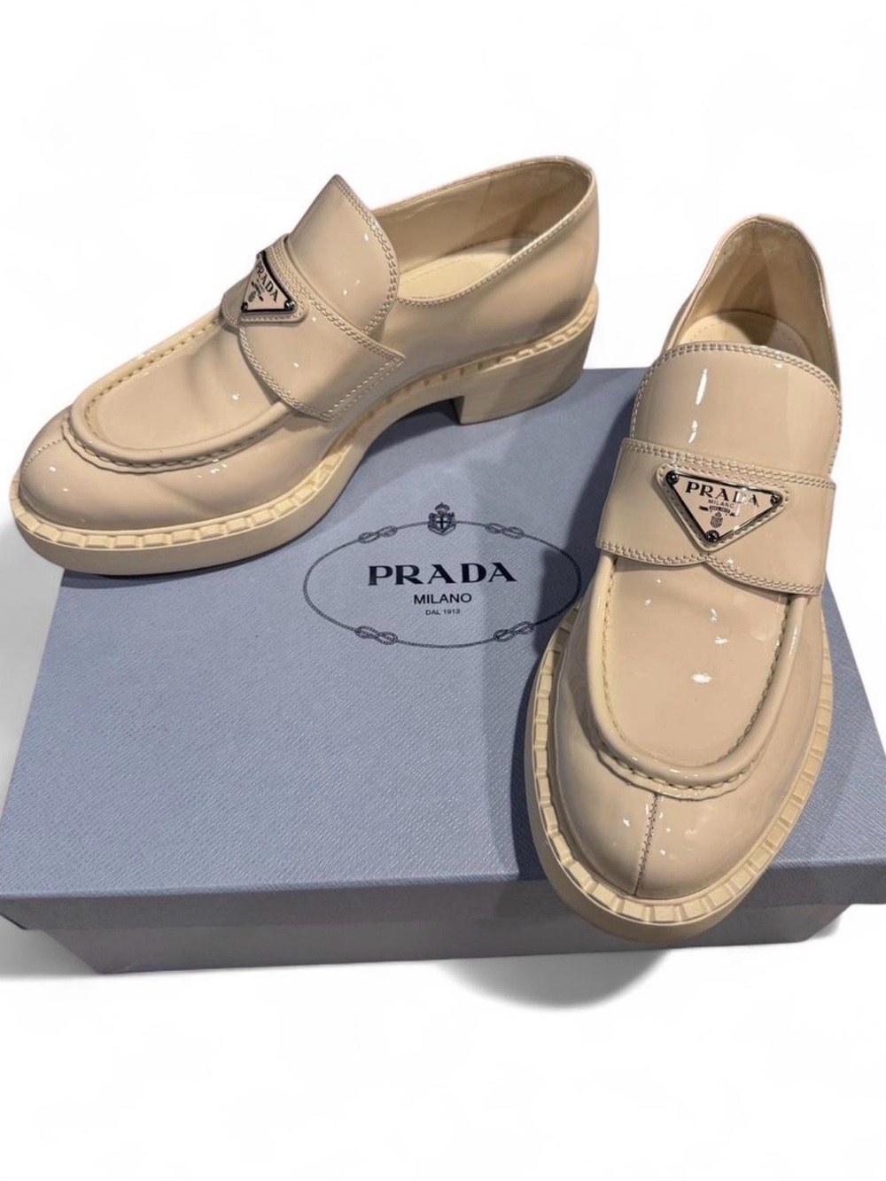 Prada Women’s Beige Patent Leather Loafers - Picture 2 of 8